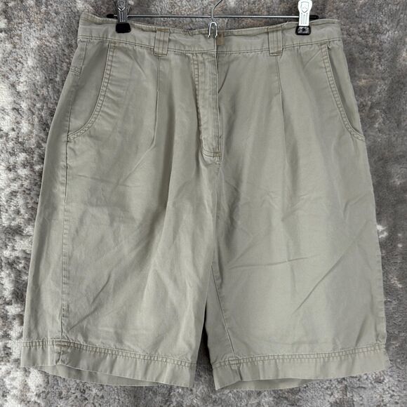 Woolrich Size 10 Flat Front Cotton Casual Shorts Button Zip Pockets Khaki Chino - Picture 1 of 12